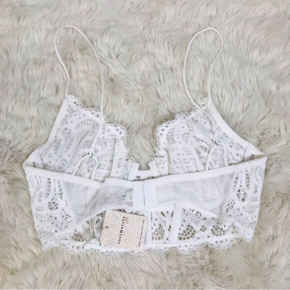 INTIMATELY FREE PEOPLE White Lace Longline Underwire Bra Bralette Boho‎ Sexy New - Picture 6 of 10